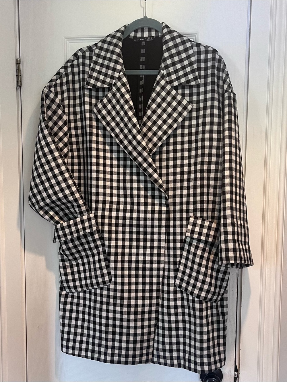 Black Tape_ Black and White Gingham Trench Coat